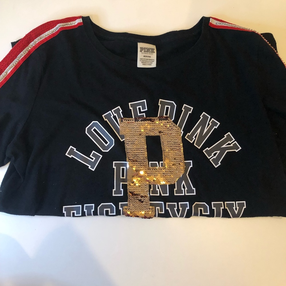 PINK short sleeve sequin black and red t shirt